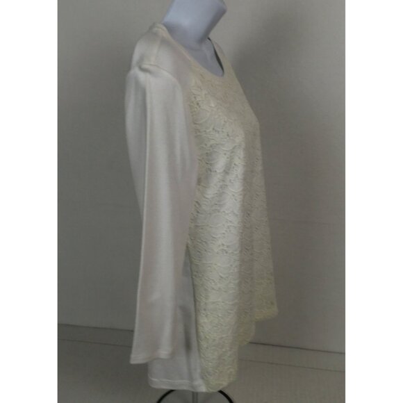 Croft and Barrow Women Top Size Small White with Floral Lace Front Short Sleeves - Picture 3 of 16